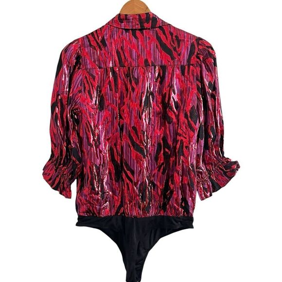 NWT Ramy Brook Printed Dina Bodysuit XS Red Top Metallic Whimsigoth disco - Picture 3 of 15